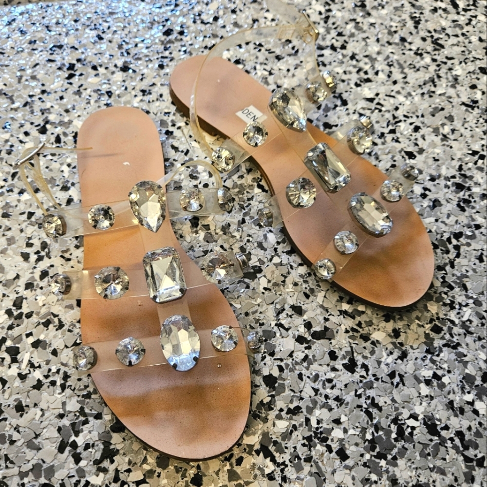 Steve Madden Dallace Womens Clear Rhinestone Embellished Strappy Sandals Size 6